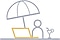 a person is working with laptop under parasol