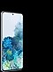 Een Galaxy S20, diagonaal gezien, met een kleurrijke achtergrondafbeelding