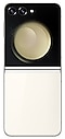 De Galaxy Z Flip5 in Cream, gezien vanaf de achterkant.