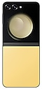 De Galaxy Z Flip5 in Yellow, gezien vanaf de achterkant.