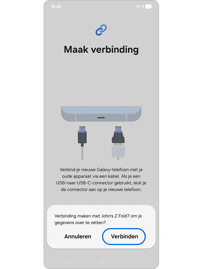 Verbinden met nieuw toestel via USB-kabel
