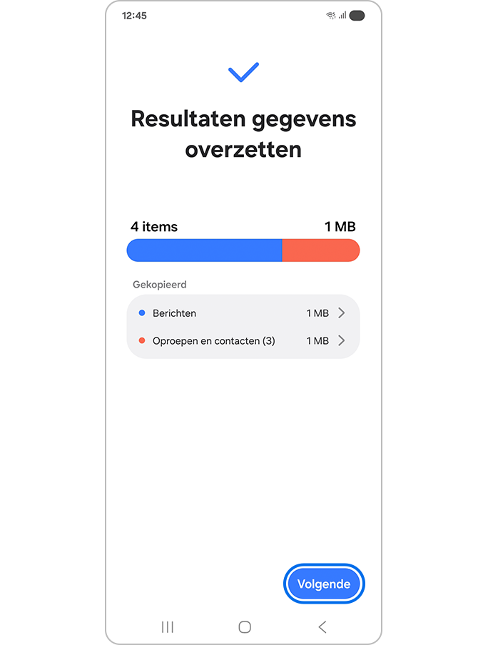 Tik op Volgende na ontvangst
