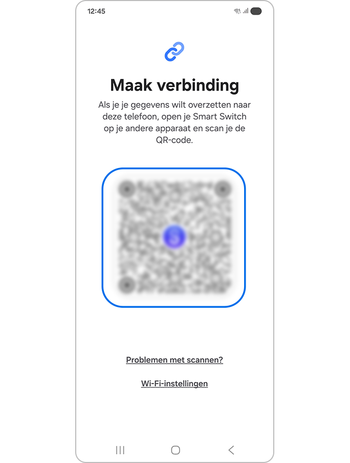 Scherm met de melding om een QR-code te scannen