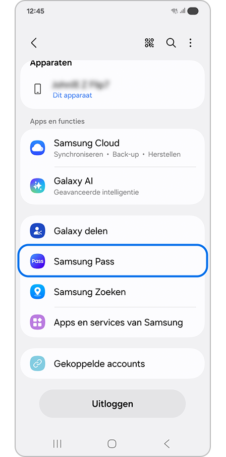 Samsung Pass selecteren