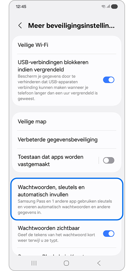 Wachtwoorden, sleutels en automatisch invullen selecteren