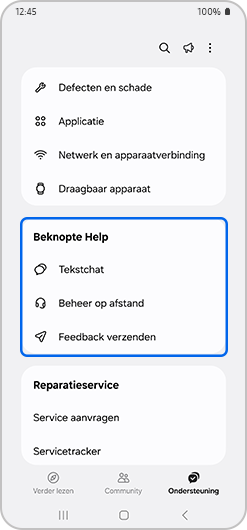 Snel hulp-optie geselecteerd.