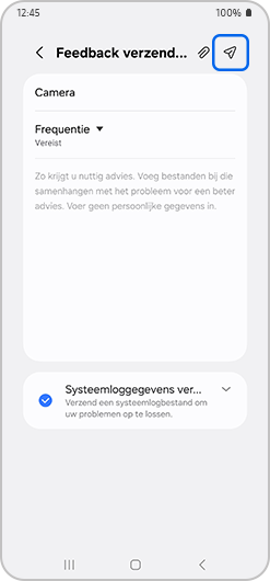 Verzenden icoon geselecteerd.