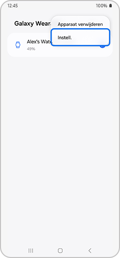 Instellingen optie gemarkeerd.