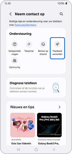 Stuur feedback optie gemarkeerd.