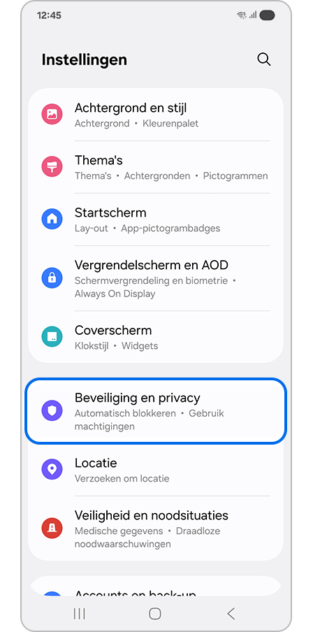 Beveiliging en privacy selecteren