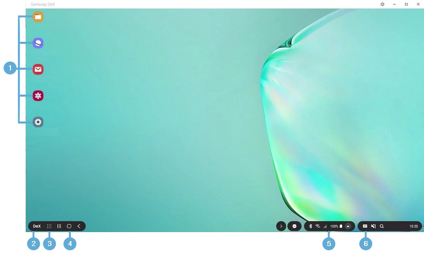 DeX interface op het scherm