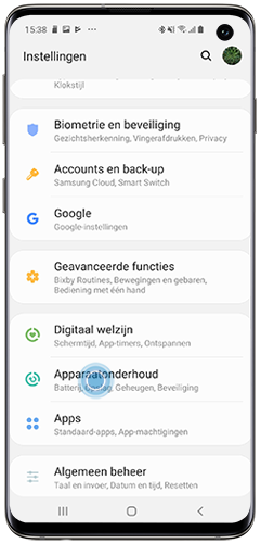 Tik in Instellingen op Apparaatonderhoud