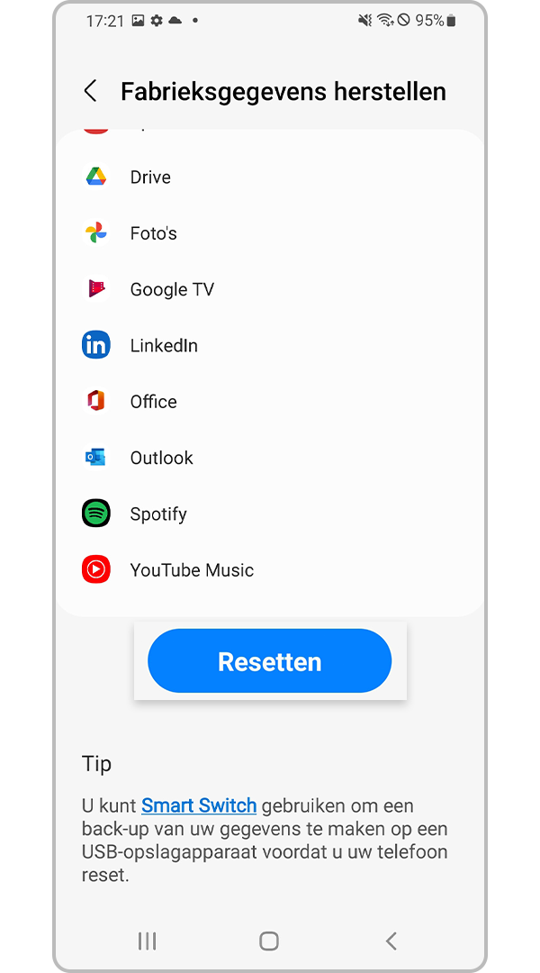 Fabrieksgegevens herstellen app
