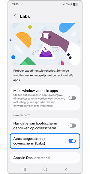 Apps toegestaan op coverscherm inschakelen