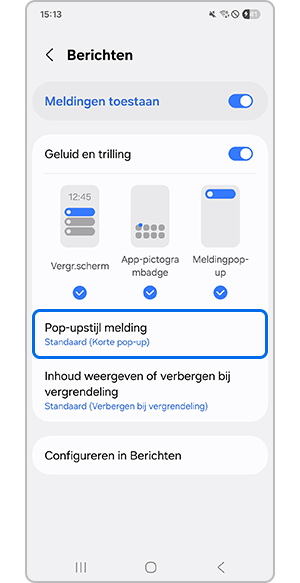 Pop-upstijl melding selecteren