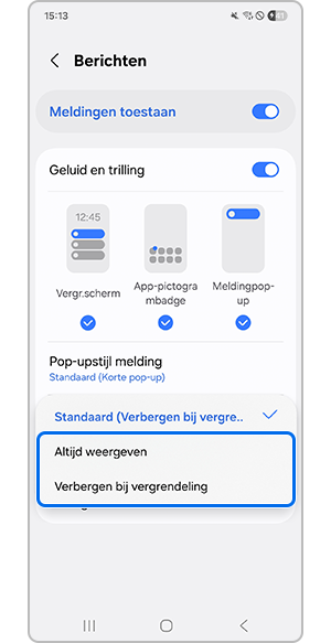 Tikken opAltijd weergeven of op Verbergen wanneer vergrendeld