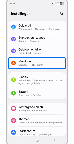 Het meldingenmenu selecteren