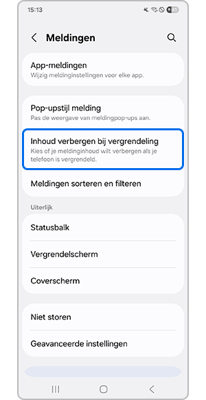 Inhoud verbergen bij vergrendeling selecteren