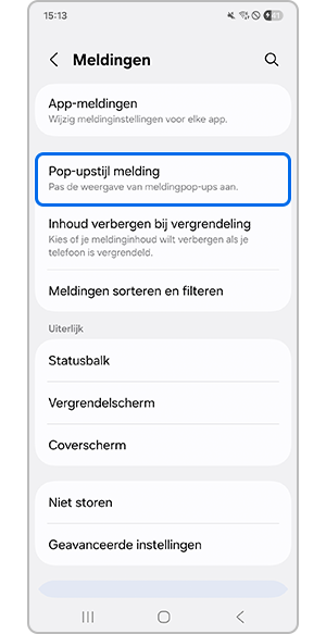 Pop-upstijl melding selecteren