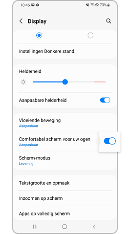 Uitschakelen Comfortabel scherm voor uw ogen