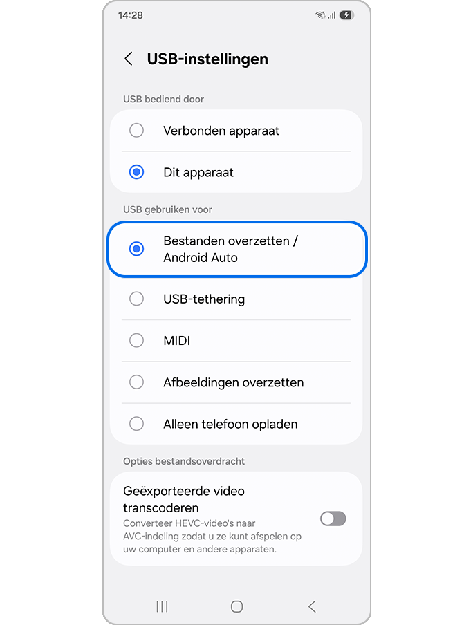 'Bestanden overzetten' selecteren