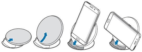 Plaats de smartphone op de draadloze opladerPlace the smartphone on the charging pad