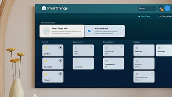 Image du menu SmartThings sur une Smart TV.