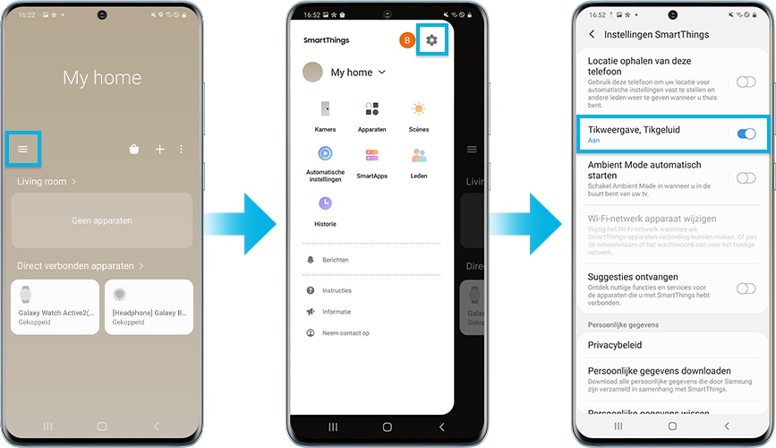 SmartThings -app, tik op het scherm om Tap View in te stellen