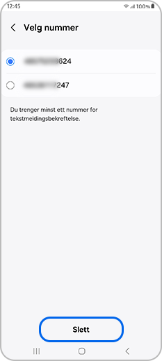 Velg et nummer som du vil fjerne, og trykk på Slett