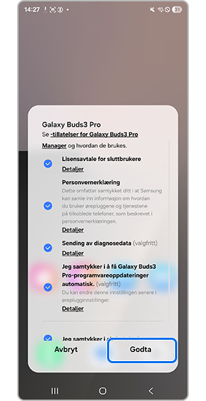 Trykk Godta på vilkårene