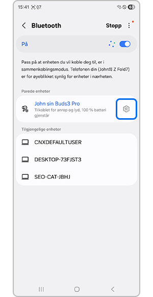 Innstillinger via Bluetooth