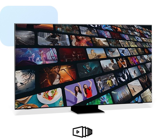 Samsung Smart TV som viser en rekke paneler med forskjellige strømmealternativer.