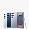 Four Galaxy S25 Series devices are arranged together. Galaxy S25 in Icyblue, Galaxy S25+ in Navy, two Galaxy S25 Ultra devices in Titanium Silverblue and S Pen are seen.