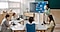 Classes are taught using smart screens in the classroom.