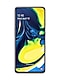 Frontal view of a black Samsung Galaxy A80 smartphone with a yellow and blue swirled pattern on the home screen