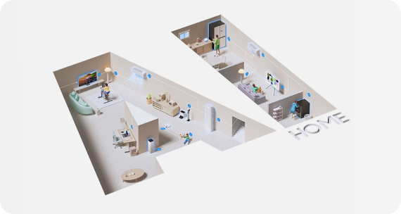 There is a Samsung Bespoke refrigerator installed in a colorful, modern kitchen.