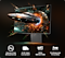 Odyssey 3D monitor shows a spacecraft coming out of the screen with Glasses-free 3D Experience, AI 3D Video Conversion, 165Hz Refresh Rate, 1ms Response Time (GtG) icons. Green and orange lights reflected on the bottom of the stand.