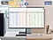 Monitor in office workspace displays an Excel file containing a lot of data. This monitor is connected to another monitor at home via Wi-Fi, and both monitors show the same Excel file.