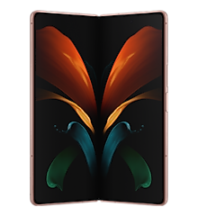 Galaxy Z Fold2 unfolded and seen from the front with the butterfly graphic wallpaper onscreen.
