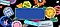 Graphical stickers of keywords from Samsung CES announcements with CES logo