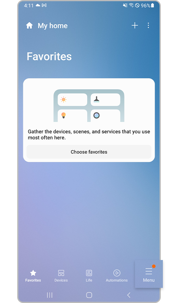 SmartThings app menu