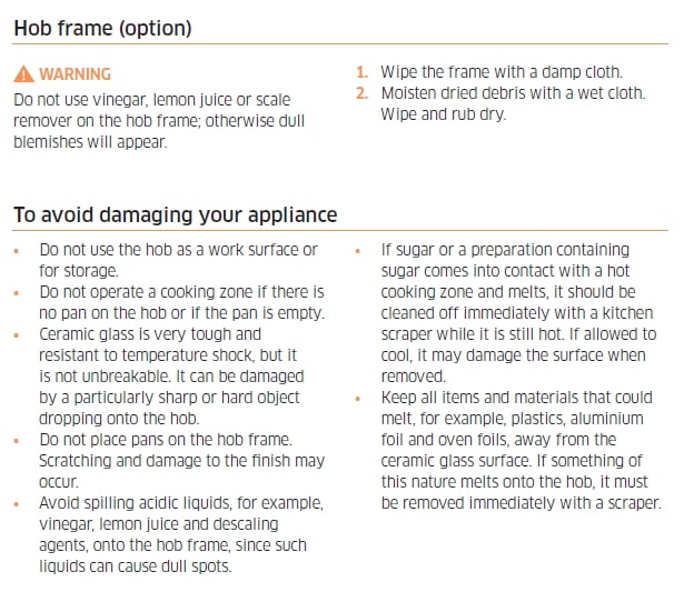 Cleaning and care instructions for Induction Hob