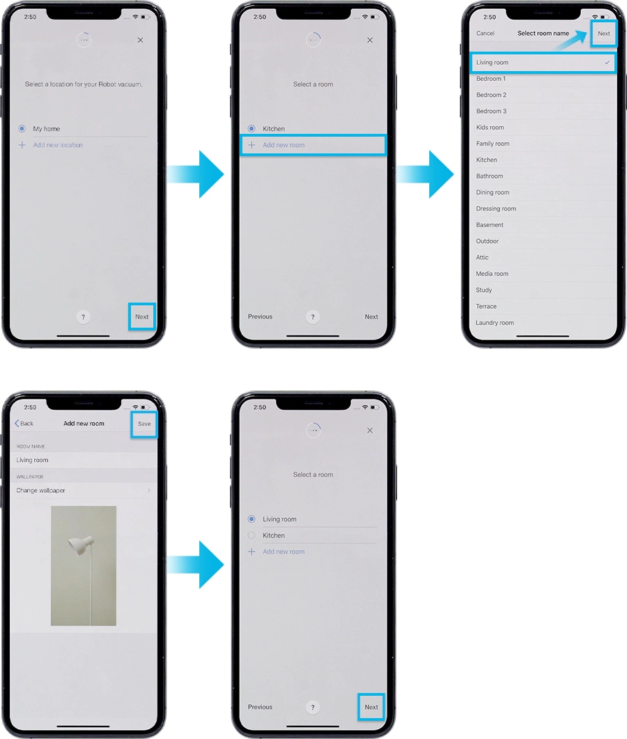 select your preferred location and room for ios