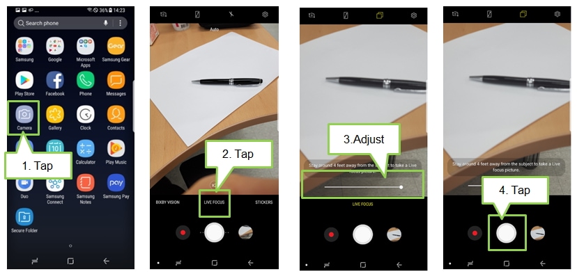 Galaxy Note 8: Dual Camera > How to take portraits using Live focus feature?