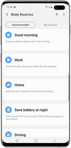 List of recommended Bixby Routines