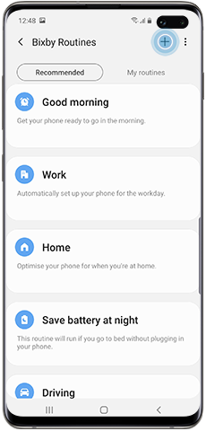 Create a custom Bixby Routine, Plus-icon