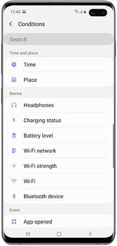 Bixby Routines, choose “If” conditions