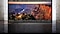 Samsung The Wall mounted on a large concrete wall with a grand view of a cliff at sunset.