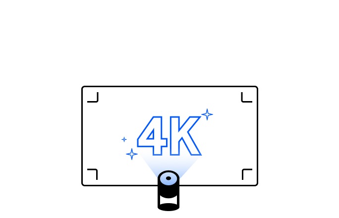 Un proyector transmite una imagen 4K grande en una pared.