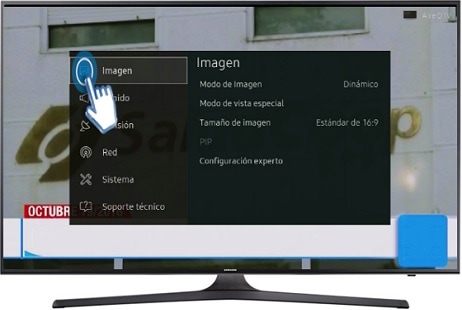 El menú de configuración de un televisor seleccionando la opción "Imagen"